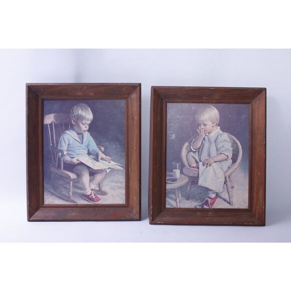 James Ingwersen, Gary and Gretchen, Prints, Framed, Set of Two, Boy reading, - Picture 1 of 5